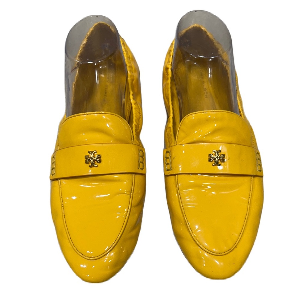 Tory Burch Women's Logo Gold Patent Leather Pull On Ballet Loafers 9.5 Fisherman
